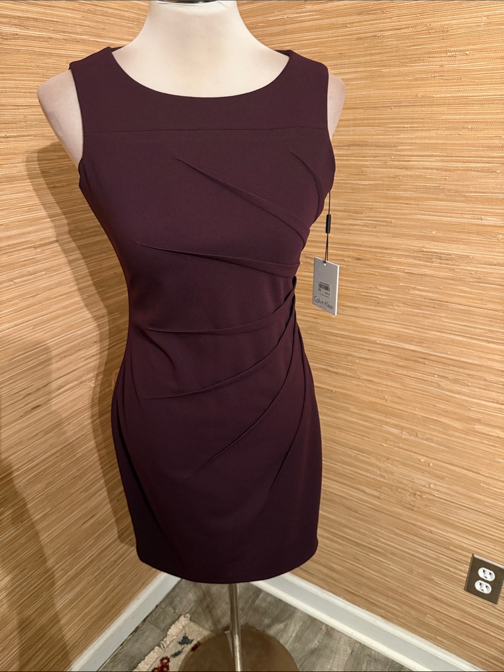 Calvin Klein Dark Plum Sheath Dress with Sculpted Seams